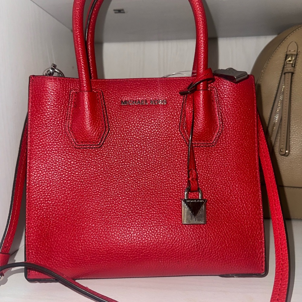 Michael Kors Red Satchel Pebbled Leather